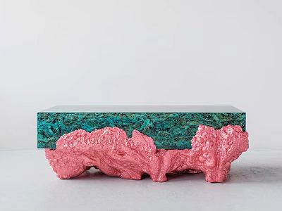 Unique Side Table Design With Green Tabletop And Pink Coral Inspired Base 3d model