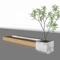 Modern Landscape Seat Featuring Wooden And Marble Design With Small Tree Planter