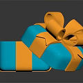 Decorative Ornament Display Set With Open Blue Orange Gift Box Orange Bow And White Interior