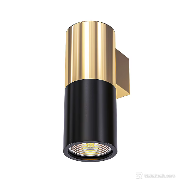 Modern Gold and Black Wall Lamp with Cylindrical Metal Shape and LED Light for Indoor 3d model 
