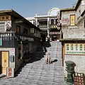 Vintage Street Scene With Old Style Buildings Chinese Signs And People Activities