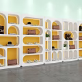Modern Display Shelves with Handbags Shoes Storage and Small Plants in Retail Showcase
