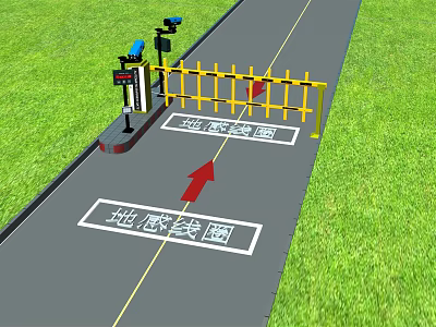 Public Facility Road Lane With Yellow Barrier Ground Induction Coil And Cameras 3d model