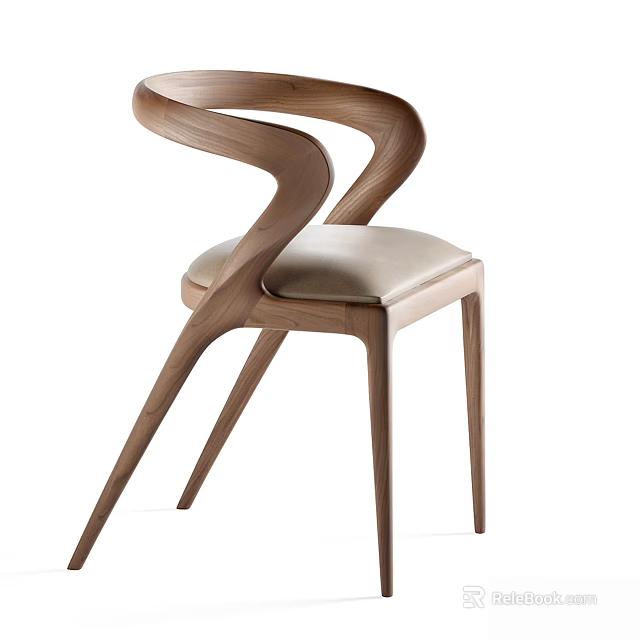 Sleek Modern Leisure Chair Featuring Curved Wooden Backrest And Soft Upholstered Seat 3d model 