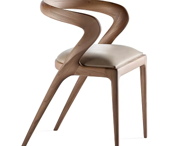Sleek Modern Leisure Chair Featuring Curved Wooden Backrest And Soft Upholstered Seat 3d model