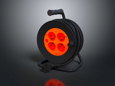 Orange Socket Panel on Black Portable Cable Reel with Four Power Outlets 3d model