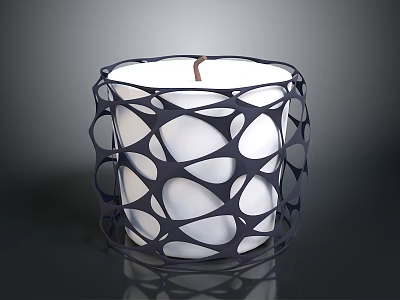 Black Intricate Cutout Candle Holder With White Candle And Modern Design 3d model