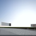 Modern School Building Exterior With Glass Curtain Walls Green Lawn And Trees