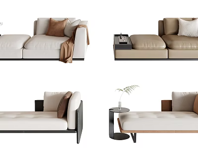 Modern Beige Chaise Lounge Design With Plush Pillows Throw Blanket And Side Table Accent 3d model