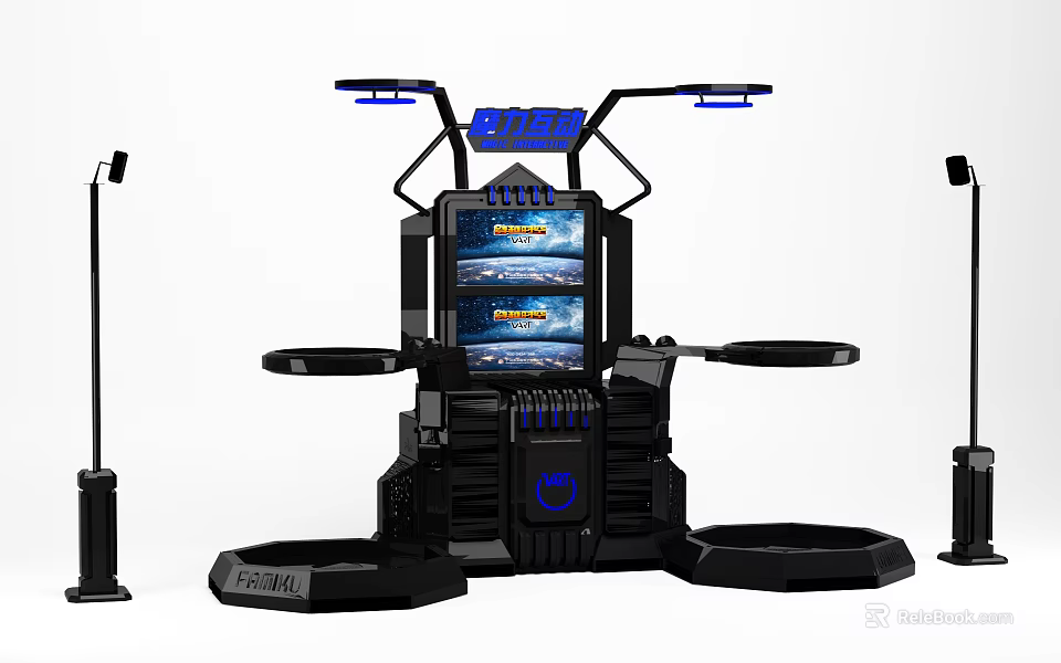 Modern Entertainment Arcade Gaming Machine With Blue Lights Game Display Screen And Controllers 3d model 