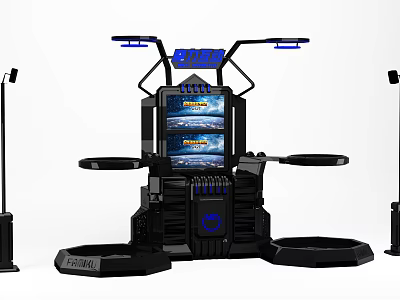 Modern Entertainment Arcade Gaming Machine With Blue Lights Game Display Screen And Controllers 3d model