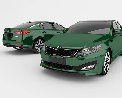 Green Kia Sedan Featuring Front and Rear Exterior Views on White Background 3d model