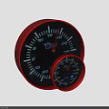 Two Round Gauges With Red Frame Black Dial Scales And Pointers 3d model