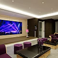 Modern Clubhouse Reception Area With Wooden Ceiling Marble Counter Display Shelves And Glass Door
