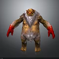 Fierce Goblin Character With Yellow Skin Red Hands White Beard Horns And Spotted Fur