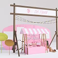 Pink Caravan Stall With DA JUAN Signboard Colorful Lollipop Decorations Bicycle And Lights