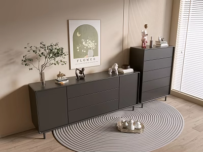 Modern Black Cabinet Side Cabinet Bucket Cabinet Low Cabinet Whole Cabinet Side Cabinet Balcony Cabinet Locker Entrance Cabinet 3d model