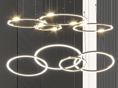 Modern Circular Chandelier with Illuminated Multiple Ring Shapes Minimalist Design Hanging 3d model