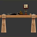 Tranquil Outdoor Landscape With Wooden Table And Vintage Study Items 3d model