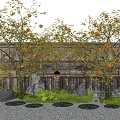 Japanese-style persimmon tree arbor landscape tree courtyard landscape sketch water pot tingbu plant landscaping stone wall 3d model