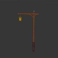 Vintage Street Lamp Design With Wooden Pole Carved Details And Hanging Lantern