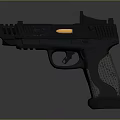 Black Modern Pistol With Green Sight Yellow Component And Textured Grip