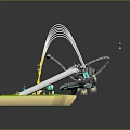 Colorful Cartoon Scene with Green Platform Mechanical Structure and Grass Details