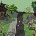 Traditional Ancient Chinese Architecture With Two Story Black Tiled Roof Red Pillars And Stone Steps