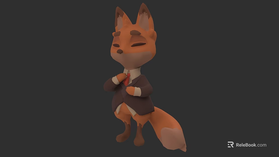 Cute Anthropomorphic Fox Character Wearing Formal Suit And Red Tie 3d model 