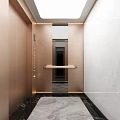 Elegant Elevator Interior Featuring Gold Paneling Marble Floor Control Panel Handrails And Soft Lighting