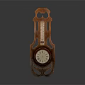 Vintage Carved Brown Thermometer And Clock Device With Classic Design For Temperature And Time