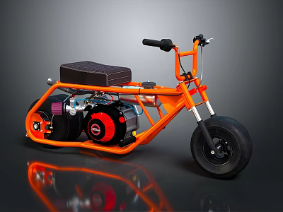 Orange Three Wheel Car With Black Seat Handlebar And Engine Reflection Detail 3d model