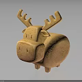 Wooden Moose Shaped Decorative Furniture Piece With Orange Finish And Antlers