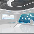 Modern Marine Technology Exhibition Hall Interior With White Curved Design And Digital Screens
