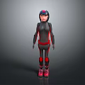 3D Character In Black Red Outfit With Helmet Knee Pads And Animal Companion