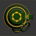 Green Military Grenade Design with Yellow Accent Lines and Red Circular Marking