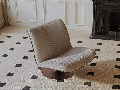 Light Gray Curved Accent Chair On Black Square Pattern Rug In Elegant Living Room 3d model