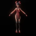 Stylish Female Character In Red Qipao With Hair Bun Black Stockings And High Heels