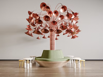 Round Card Seat Table and Chair Combination Art Device Round Art Device Horn Tree 3d model