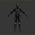 Futuristic Sci fi Character With Black Red Armor Blue Headpiece And Biomechanical Design