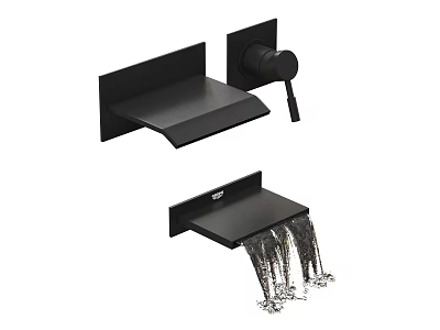 Black Waterfall Bathroom Faucet with Wall Mounted Design and Smooth Water Flow 3d model