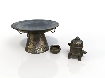 Intricate Metal Sculpture Carving Featuring Decorative Base And Ornate Tripod Lid Artwork 3d model