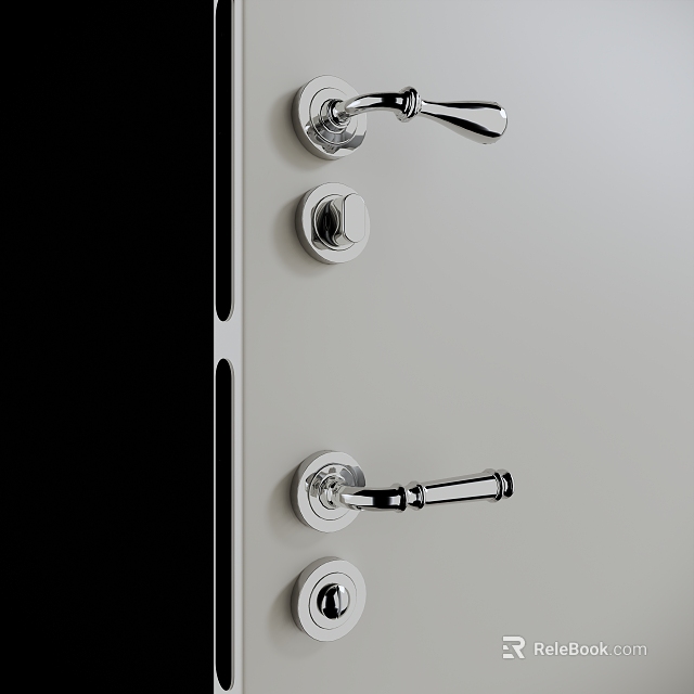 Multiple Chrome Door Handles On White Door With Modern Stylish Decorative Design 3d model 