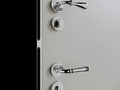 Multiple Chrome Door Handles On White Door With Modern Stylish Decorative Design 3d model