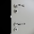Multiple Chrome Door Handles On White Door With Modern Stylish Decorative Design