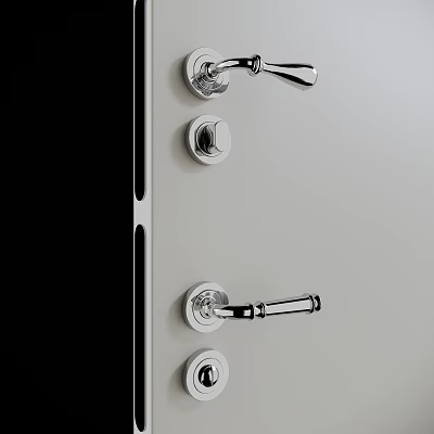 Multiple Chrome Door Handles On White Door With Modern Stylish Decorative Design 3d model