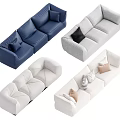 Modern Sectional Sofas in Blue Light Gray and White with Decorative Pillows 3d model