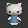 Hello Kitty Character With Green Bow Blue Dress White Face Black Whiskers Yellow Nose