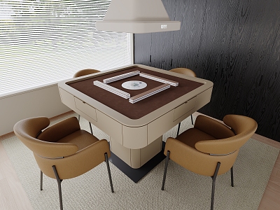 Mahjong Table and Chair Combination Single Chair Venetian Blinds Mahjong Table Chandelier 3d model