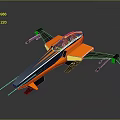 Modern Orange And Blue Model Airplane With Streamlined Body And Black Wings